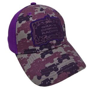 Grave Digger Hat Snapback Cap Monster Jam Truck Racing Purple Gray Camo OSFA